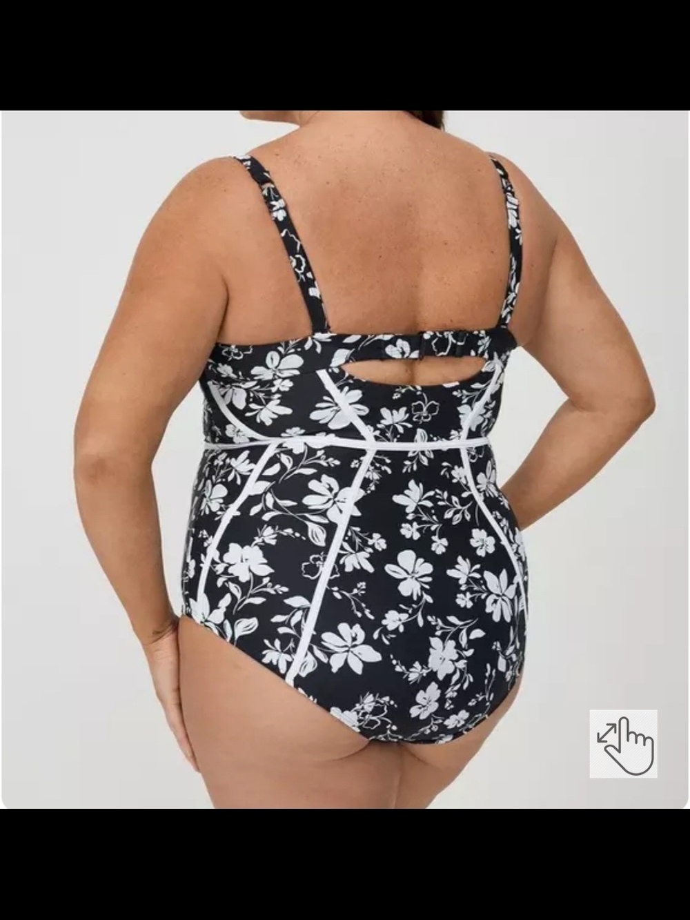Torrid Black & White Floral Lace-Up One-Piece Swimsuit - Picture 2 of 5